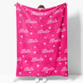 Aperturee - Custom Name Step And Repeat Pink Blanket For Girl